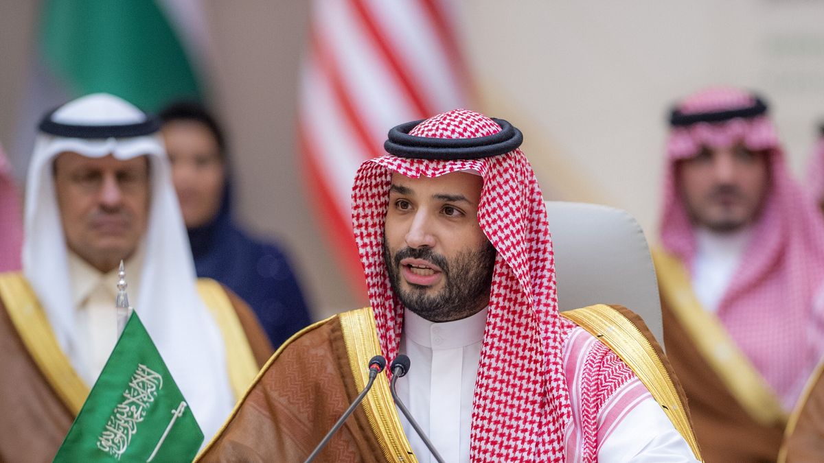 JEDDAH, SAUDI ARABIA - JULY 16: (----EDITORIAL USE ONLY â MANDATORY CREDIT - "ROYAL COURT OF SAUDI ARABIA / HANDOUT" - NO MARKETING NO ADVERTISING CAMPAIGNS - DISTRIBUTED AS A SERVICE TO CLIENTS----) Saudi Arabian Crown Prince Mohammed bin Salman attends Jeddah Security and Development Summit in Jeddah, Saudi Arabia on July 16, 2022. (Photo by Royal Court of Saudi Arabia/Anadolu Agency via Getty Images)