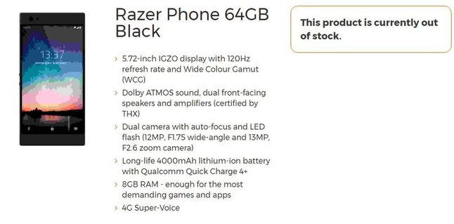 Razer Phone - kluczowe elementy specyfikacji