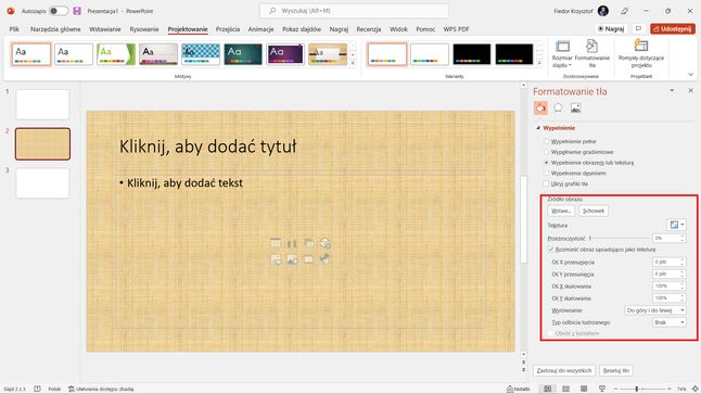 Microsoft PowerPoint, wypełnienie obrazem lub teksturą 