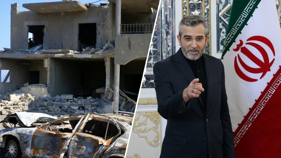Zniszczenia po ostatnim izraelskim ataku w Libanie, z prawej Ali Bagheri, pełniący obowiązki szefa irańskiej dyplomacji 