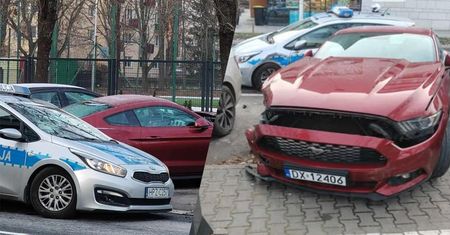 Kolizja radiowozu z mustangiem. Wiadomo, co się stało