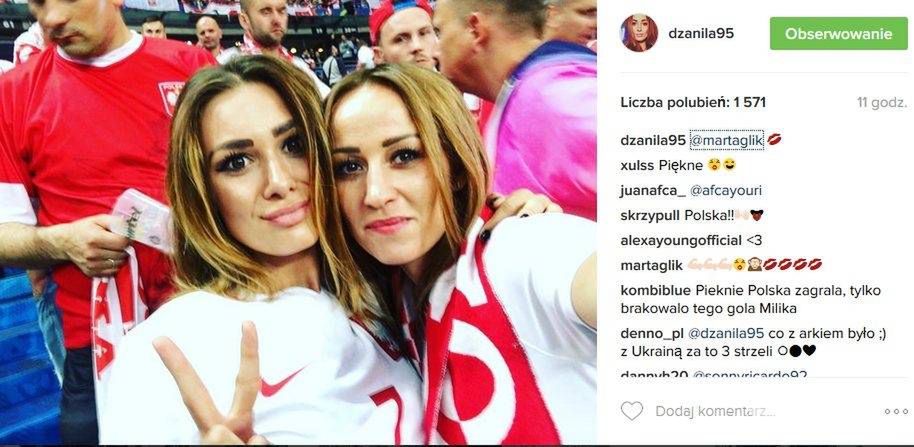 Jessica Ziółek (dziewczyna Arkadiusza Milika) i Marta Glik (żona Kamila Glika), mecz Polska-Niemcy EURO 2016