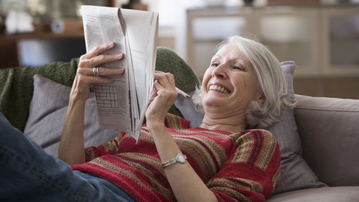 Elderly woman doing newspaper crossword puzzle
SelectStock
65-69 years, caucasian, color image, comfortable, crossword puzzle, day, domestic life, enjoying, enthusiasm, gray hair, happy, holding, horizontal, indoors, laying, leisure activity, lifestyle, livingroom, new jersey, newspaper, one person, pen, people, photography, problem solving, relaxation, retirement, senior adult, side view, smiling, sofa, solving, three quarter length, unwinding, west new york, woman, writing, senior women