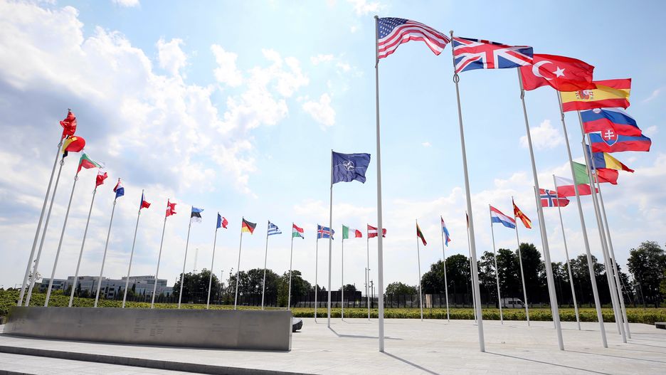 BRUSSELS, BELGIUM - JUNE 26: The flags of members of North Atlantic Treaty Organization (NATO) are seen at the Headquarter of NATO in Brussels, Belgium on June 26, 2020. (Photo by Dursun Aydemir/Anadolu Agency via Getty Images)