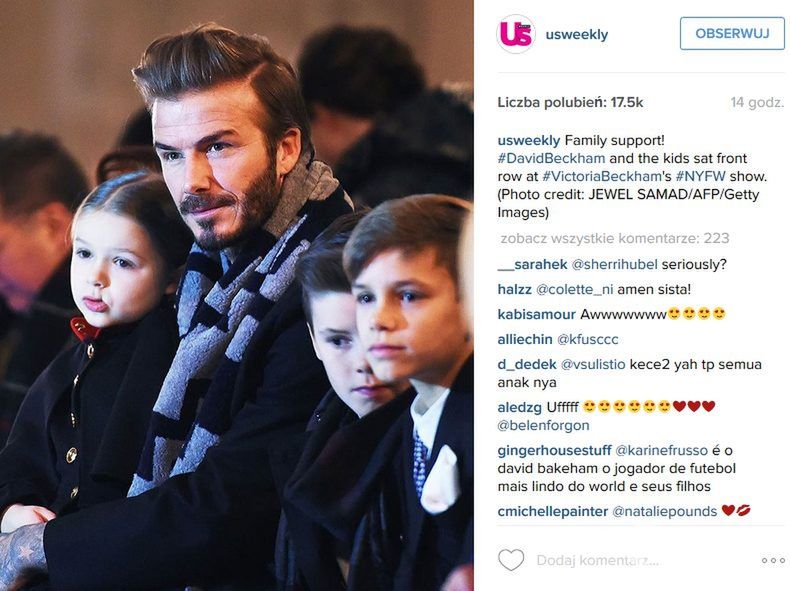 David Beckham z dziećmi, pokaz kolekcji Victoria Beckham jesień-zima 2016/2017 (fot. Instagram)