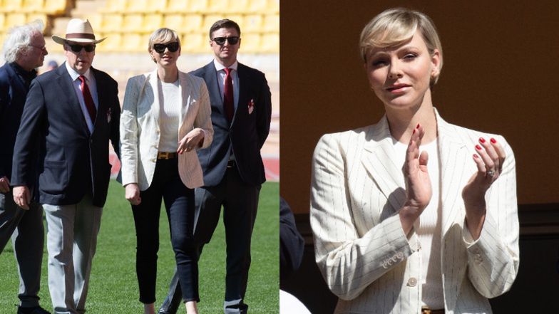 Charlene z bliskimi na meczu rugby