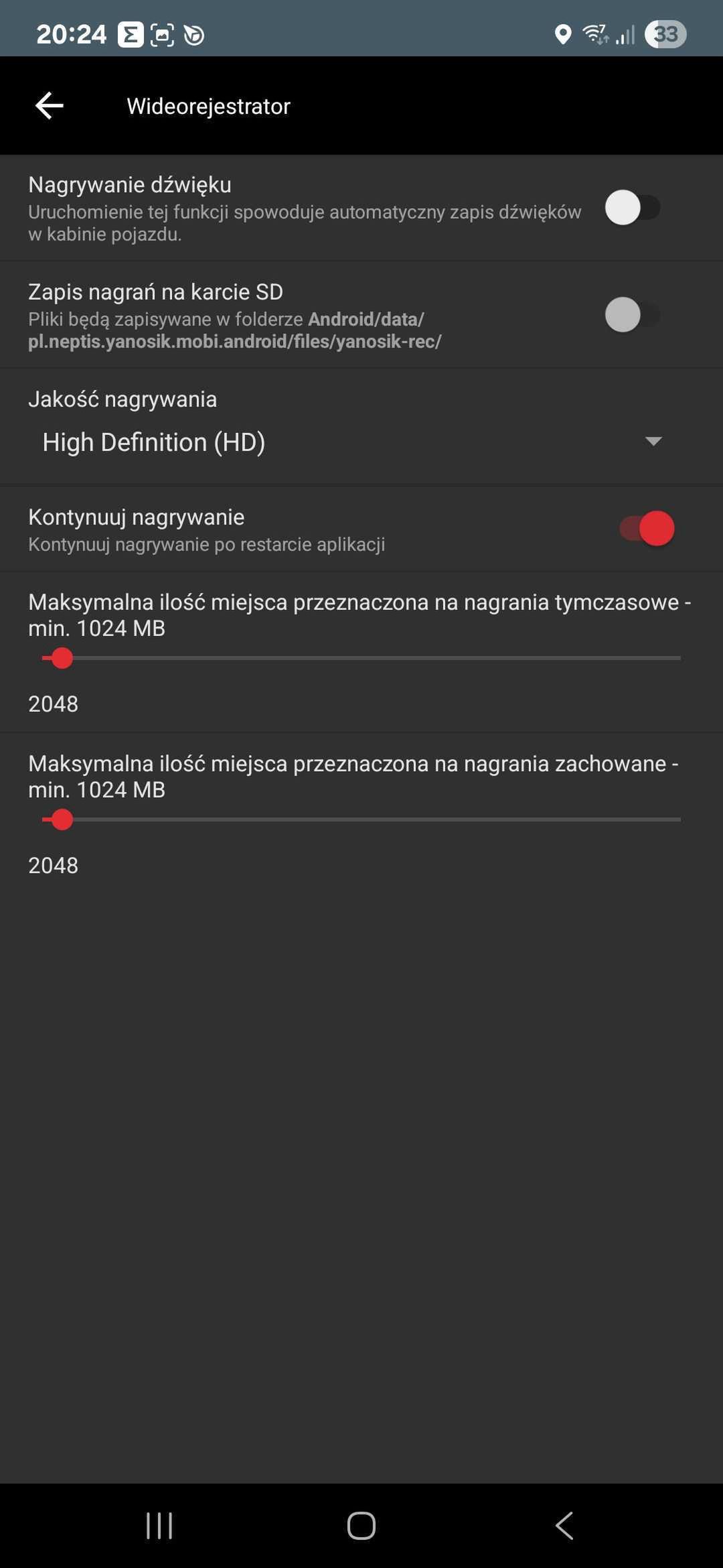 Ustawienia wideorejestratora w Yanosiku 