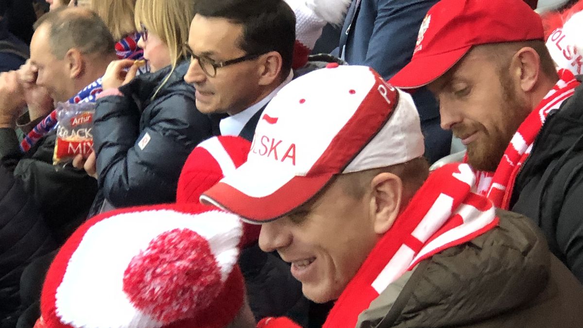 Mateusz Morawiecki na trybunach Stadionu Narodowego