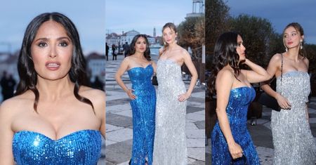57-letnia Salma Hayek i jej ŚCIŚNIĘTY dekolt olśniewają w Wenecji u boku 23-letniej pasierbicy aktorki (ZDJĘCIA)