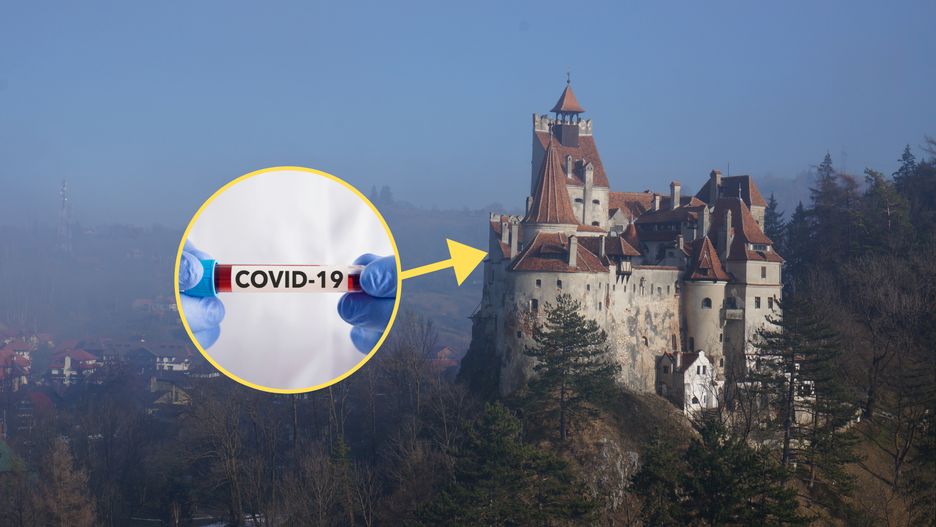 Punkt szczepień w zamku w Branie (Rumunia)