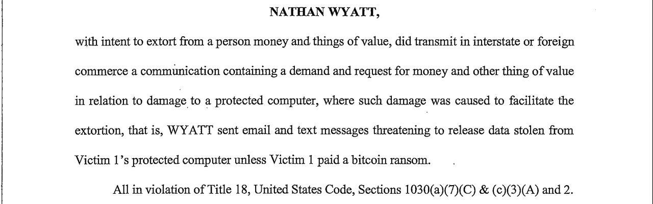 fragment dokumentów na temat sprawy Wyatta z justice.gov