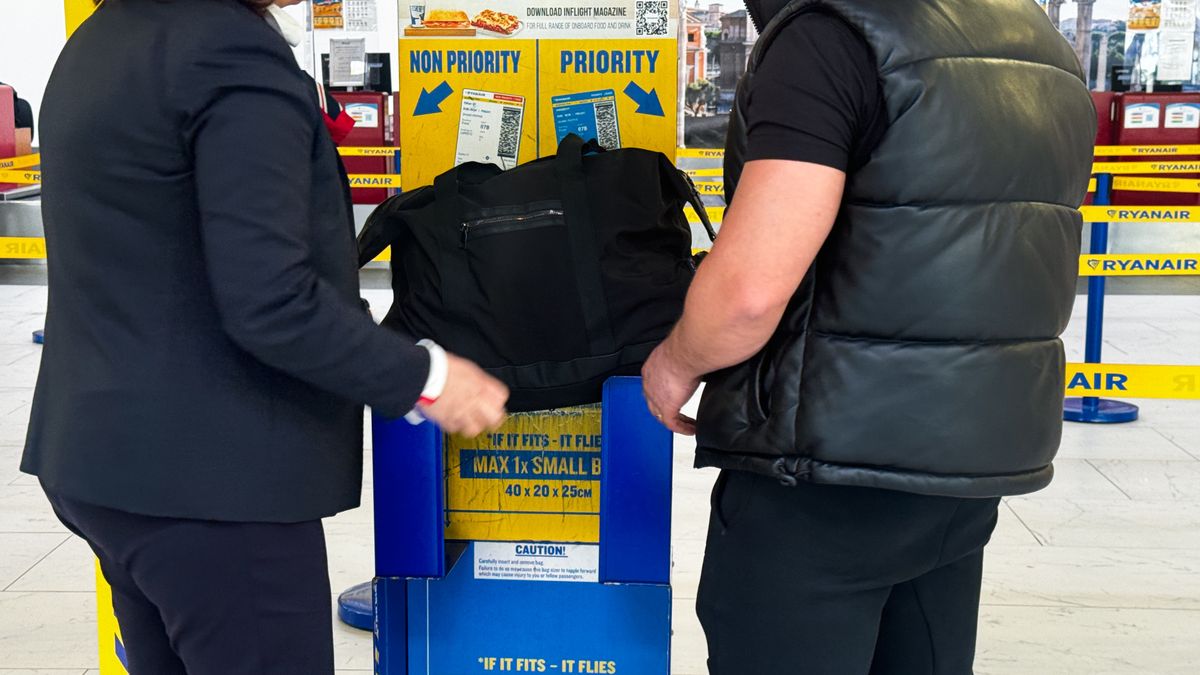 Rome And Vatican Daily Life And Economy
Ryanair bag sizer is seen at Rome Ciampino Airport in Ciampino, Italy on April 27, 2025. (Photo by Jakub Porzycki/NurPhoto via Getty Images)
NurPhoto
jakub porzycki, european travel, baggage, low-cost carrier, sizer, april 27, airline industry, travel photography, baggage allowance, travel restrictions, airport facilities, airport infrastructure., italy airport, airport equipment, nurphoto, carry-on, airline regulations, aviation photography, aviation, baggage policy, fitting, bag sizer, rome ciampino airport, flight, photo credit, airline, ciampino, cabin