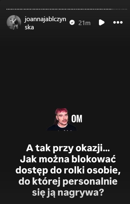 Realcja Joanny Jabłczyńskiej na Instagramie