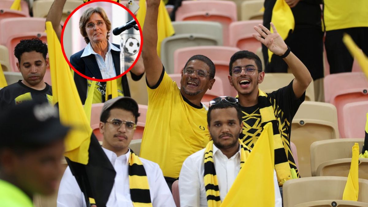fani piłki nożnej z Arabii Saudyjskiej (w kółku: Monika Staab)