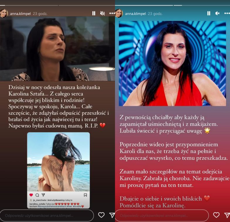 Nie żyje Karolina Sztafa