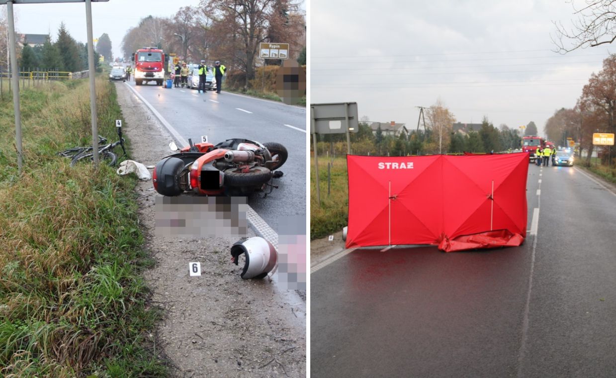 W Rypinie doszło do wypadku motocyklisty i rowerzysty