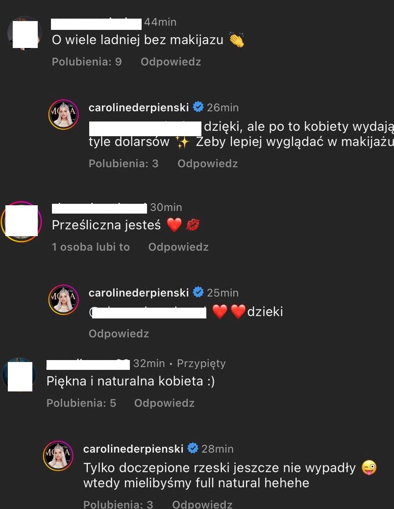 Internautki komplementują naturalną Caroline Derpienski