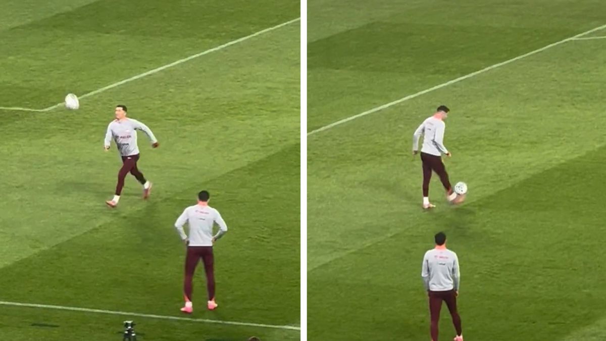 Twitter / Dominik Wardzichowski / popisy Roberta Lewandowskiego na treningu