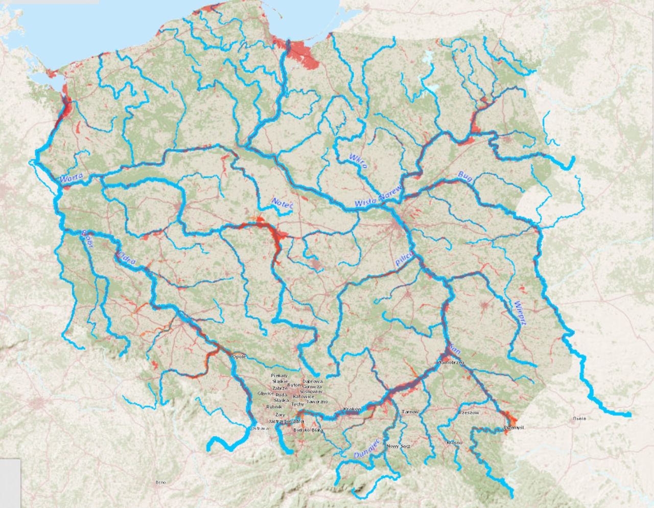 Mapa ze wstępną oceną zagrożenia powodziowego