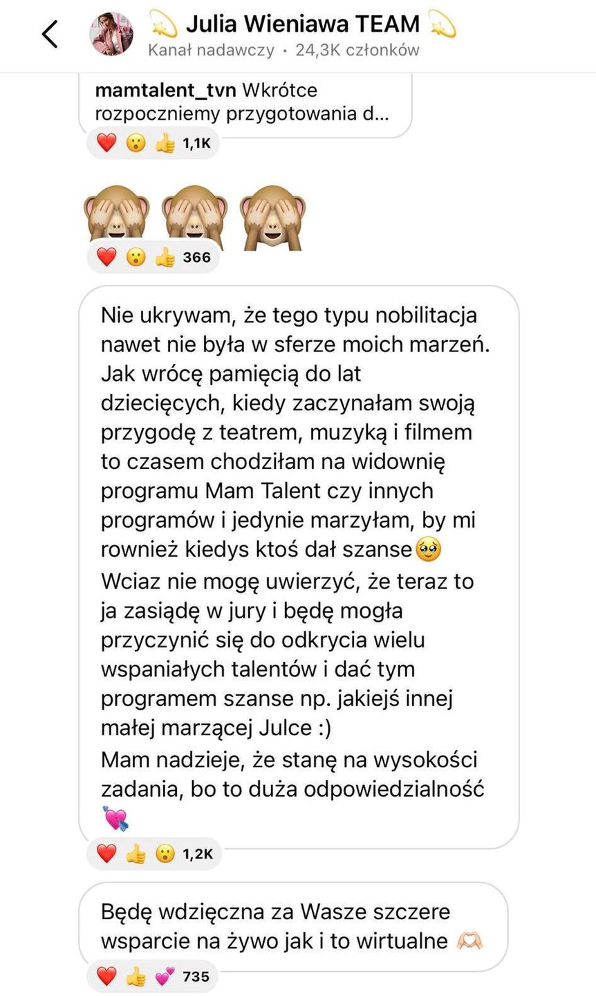 Julia Wieniawa przemówiła do fanów