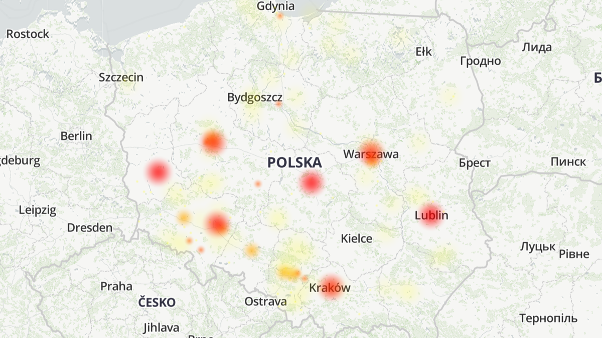 Trwa awaria internetu Netia, źródło: downdetector.pl