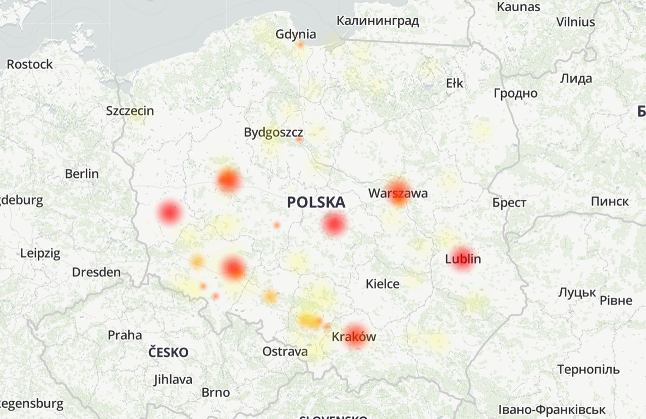 Trwa awaria internetu Netia, źródło: downdetector.pl