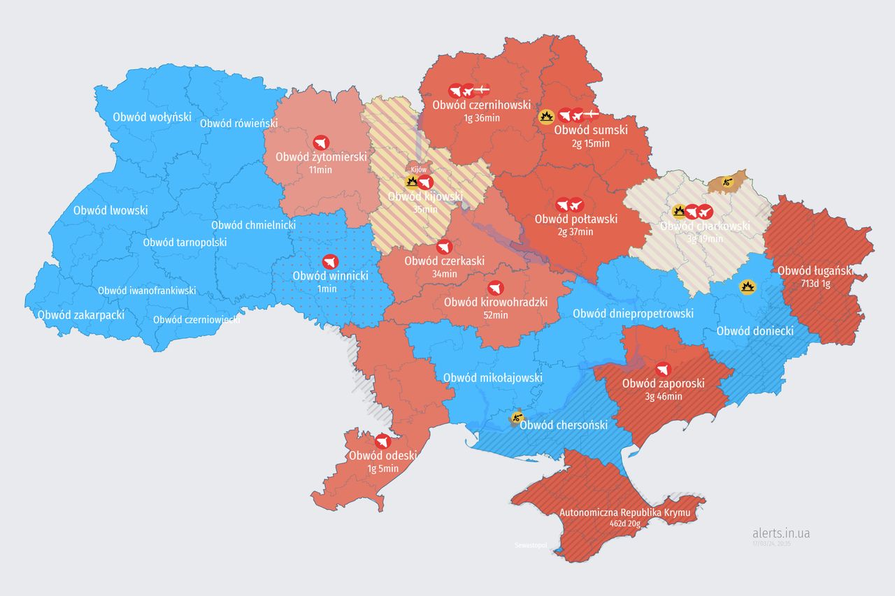 Alerty przeciwlotnicze w wielu regionach Ukrainy 