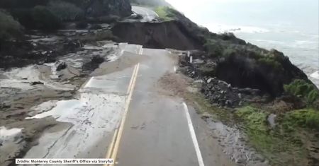 Fragment autostrady w Kalifornii osunął się do oceanu razem ze skarpą