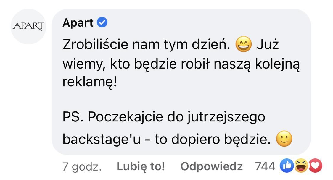 Komentarz Apartu do parodii reklamy i odpowiedź twórców