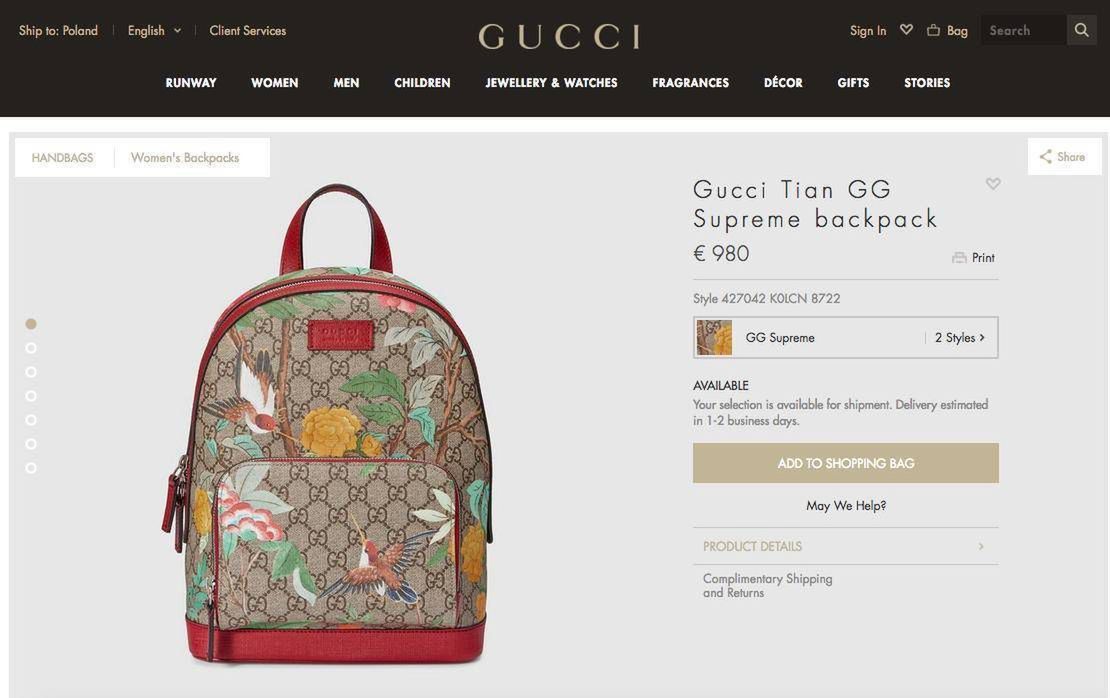 Plecak Gucci za 4 tysiące złotych