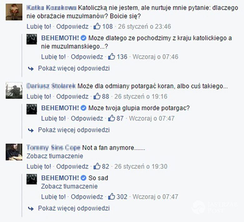 Fani nie popierają kolejnego bluźnierstwa Behemotha