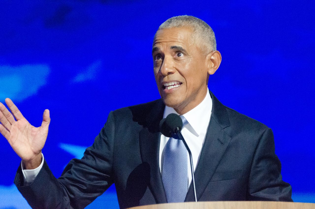 CHICAGO, ILLINOIS, UNITED STATES - AUGUST 20: Former US President Barack Obama attens the 2024 Democratic National Convention in Chicago, Illinois, United States on August 20, 2024 (Photo by Jacek Boczarski/Anadolu via Getty Images)