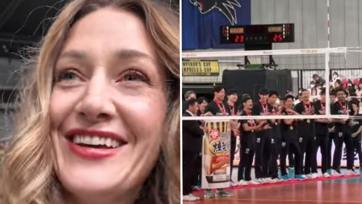 Na zdjęciu: Anna Kurek i siatkarze odbierający parówki