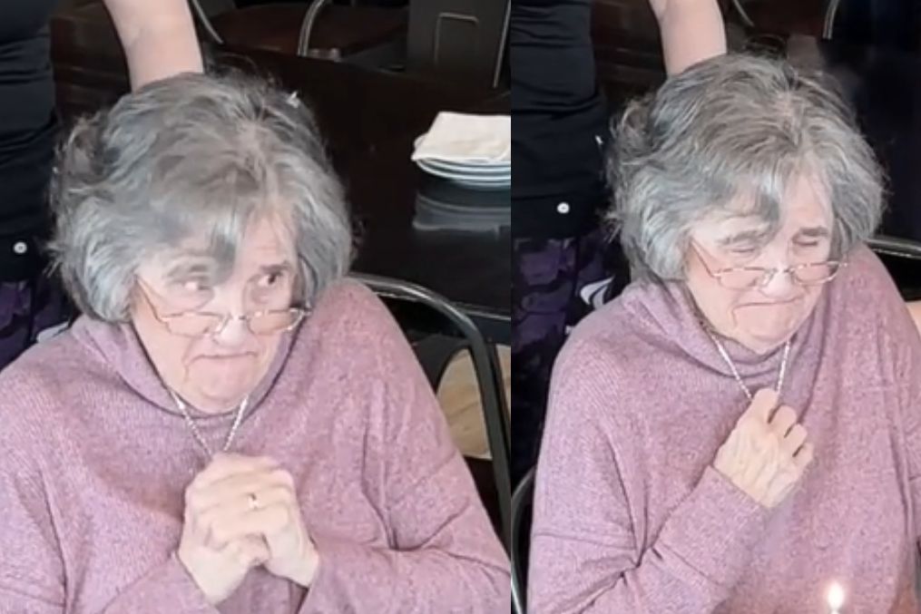 The old lady had tears in her eyes because of the waitress. The recording quickly went viral on the internet.