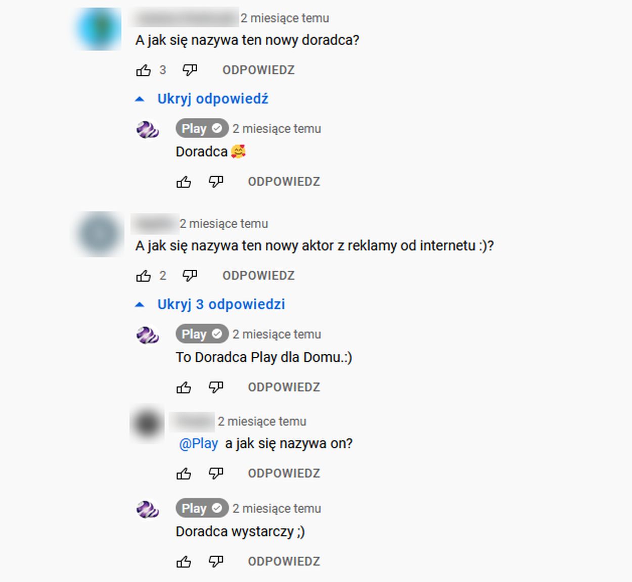 Play unika odpowiedzi na pytania o tożsamość nowego doradcy