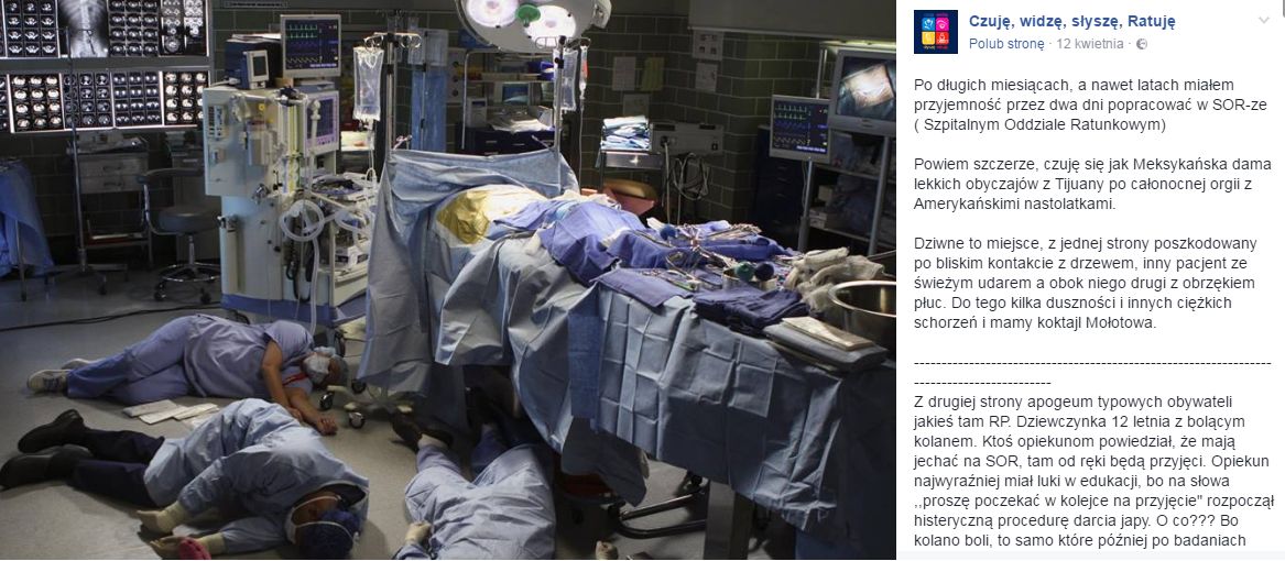 Post z Facebooka „Czuję, Widzę, Słyszę, Ratuję