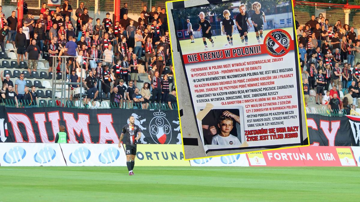 Zdjęcie okładkowe artykułu: WP SportoweFakty / Mateusz Czarnecki oraz Twitter/SheaWwa / Na zdjęciu: Kibice Polonii Warszawa oraz plakaty grożące dzieciom