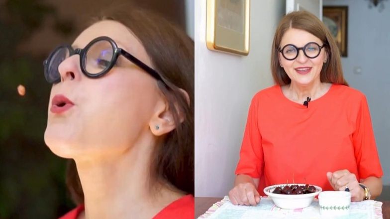 Irena Kamińska-Radomska uczy, jak jeść czereśnie