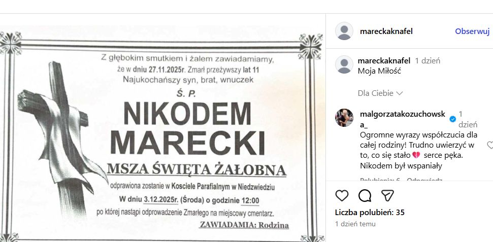 Małgorzata Kożuchowska żegna 11-letniego Nikodema Mareckiego