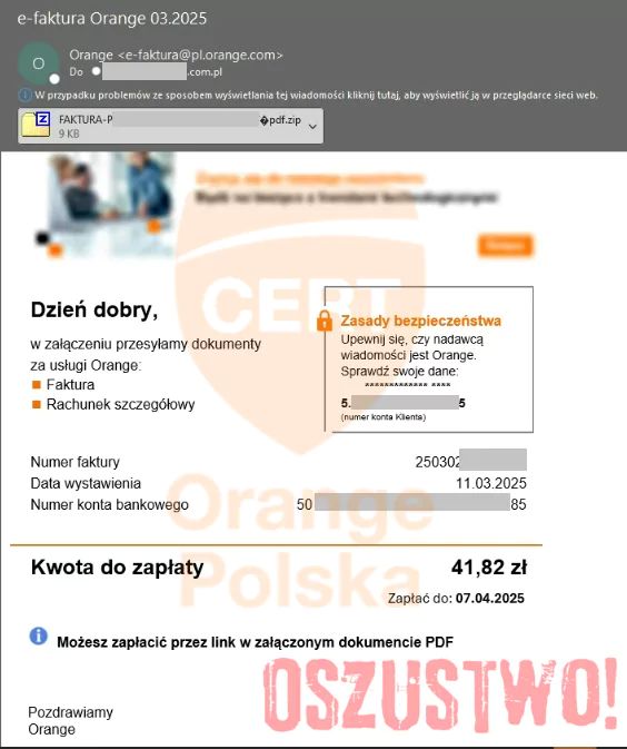 Fałszywa faktura z Orange (z prawdziwymi danymi)