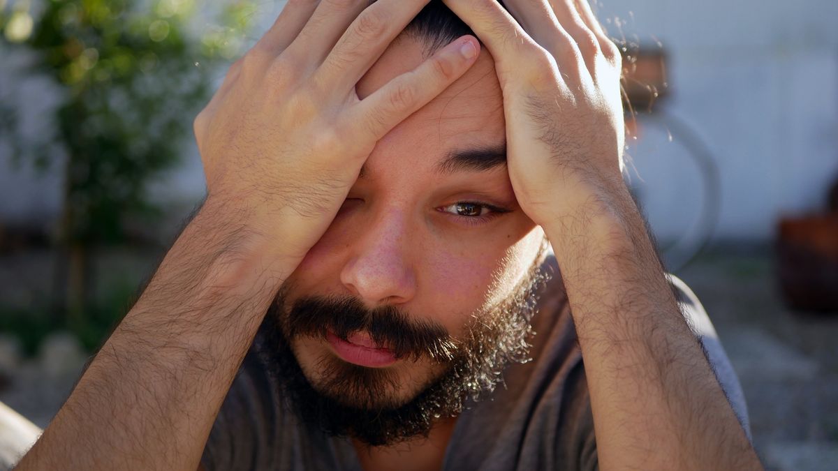 Close-Up Portrait Of Mid Adult Man With Head In HandsPhoto Taken In Portugal, LisbonTnia Cabral / EyeEmtensed, horizontal image