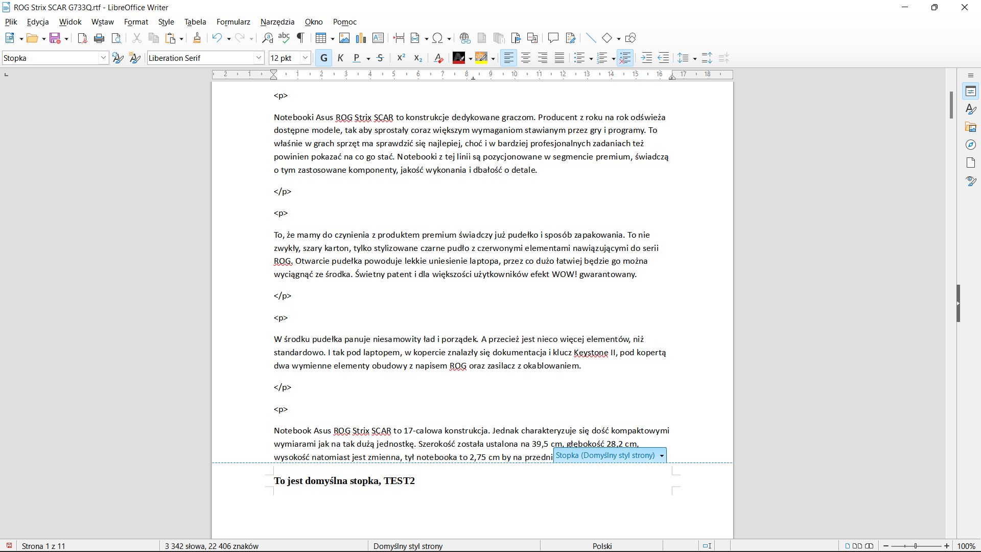 W LibreOffice Writer funkcja dodania stopki jest bardzo prosta.