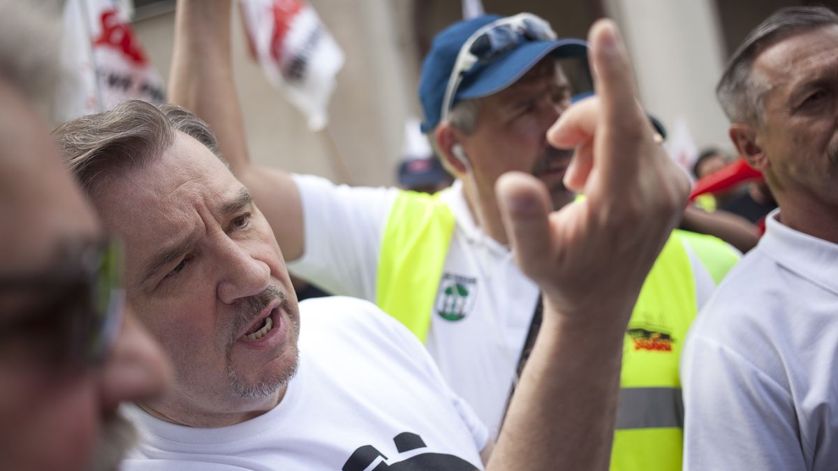 Piotr Duda leader of Solidarity movement seen during coal mines workers protest against closing mines in Warsaw on June 9, 2021. (Photo by Maciej Luczniewski/NurPhoto via Getty Images)