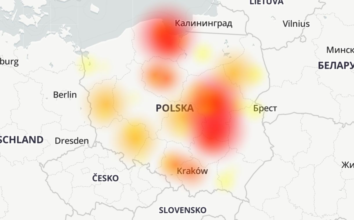 Vectra zmaga się z awarią, źródło: downdetector