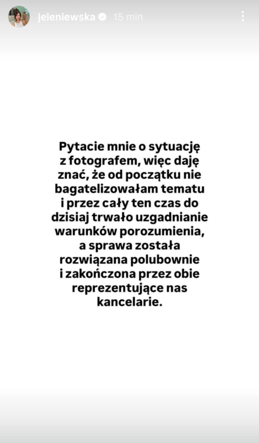 Jeleniewska opublikowała oświadczenie ws. fotografa 