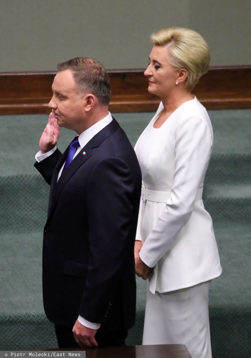 Zaprzysiężenie Andrzeja Dudy na prezydenta Polski. Na zdjęciu Andrzej Duda z żoną, Agatą Kornhauser-Dudą