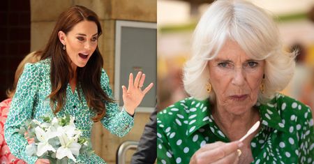 Kate Middleton i królowa Camilla pokazały się publicznie w BLIŹNIACZYCH STYLIZACJACH. Kryje się za tym pewna historia (ZDJĘCIA)