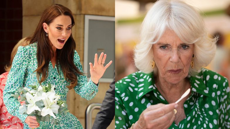 Kate Middleton i królowa Camilla pokazały się publicznie w BLIŹNIACZYCH STYLIZACJACH. Kryje się za tym pewna historia (ZDJĘCIA)