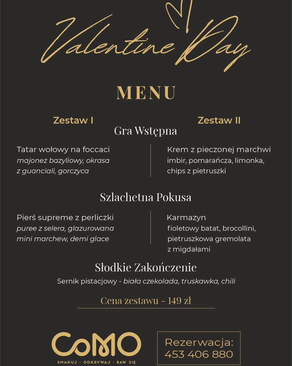 Menu walentynkowe w restauracji CoMo