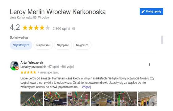 Google Maps blokują możliwość wystawiania opinii sklepom Leroy Merlin w Polsce